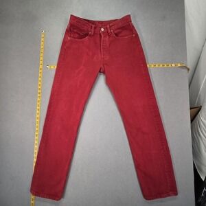 Vintage Levis 501 Jeans Mens Red Straight Button Fly USA 90s Repaired Fits 28x30